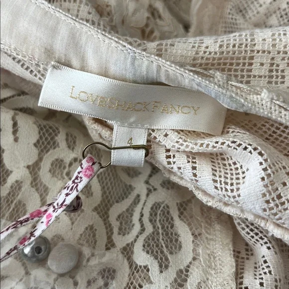 LoveShackFancy Ibis Beaded Ruffle V Plunge Lace Overlay Dress in Magnolia Tea - Picture 11 of 16